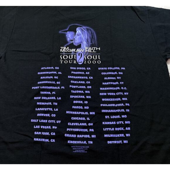 Vintage Mens Tim McGraw Faith Hill Concert T Shirt 2000 Soul 2 Soul Tour Size Lg - Picture 8 of 8